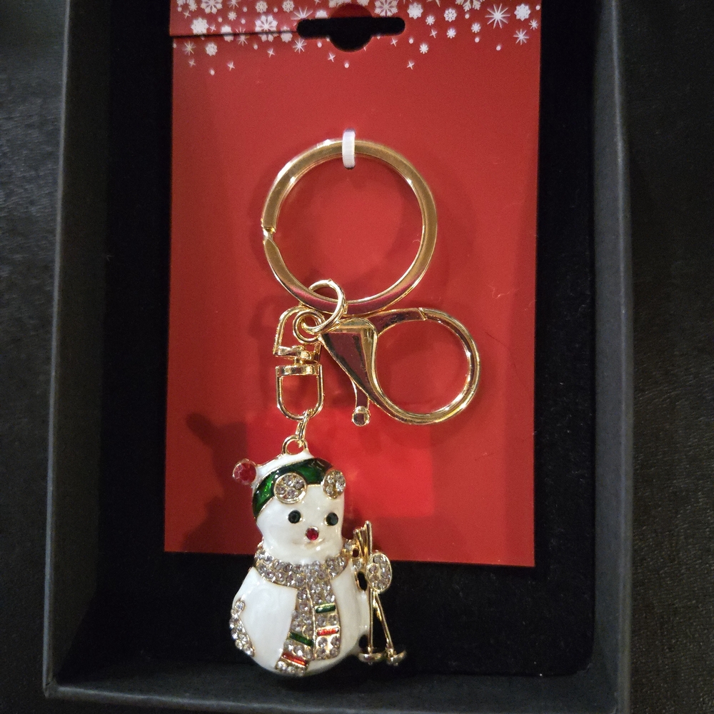 Festive Snowman Keychain with Rhinestones - Picture 2 of 2